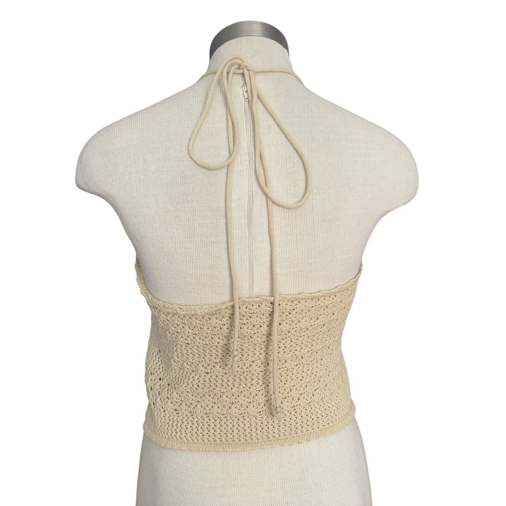 House of Harlow 1960 Top Crochet Cropped Halter Beige Sz. M - Picture 3 of 10